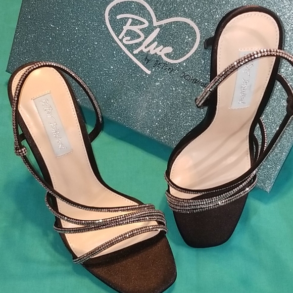 Betsey Johnson Shoes - Betsey Johnson Blue Jessa Brown Satin Rhinestone Stiletto Sandals Square Toe 7.5